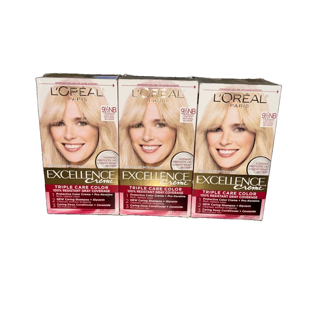 3x L'Oreal Excellence Permanent Hair Color 9 1/2 NB Lightest Natural Blonde